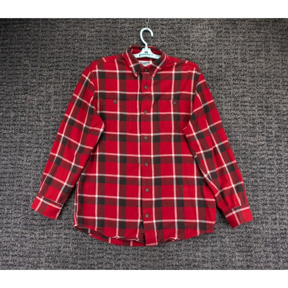 Duluth Trading Shirt Mens Medium Red Plaid Flannel Relaxed Outdoor Cabincore